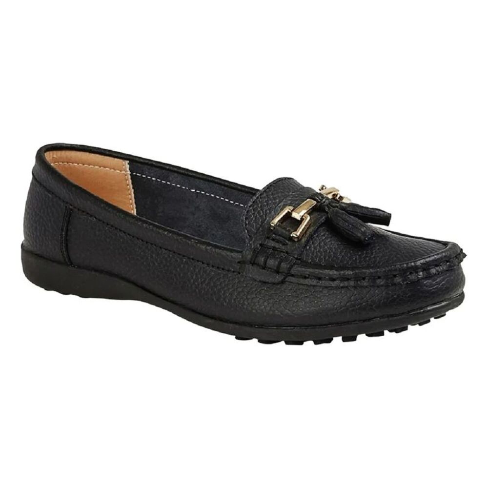 Boulevard Womens/Ladies Action Leather Saddle Loafers / Black